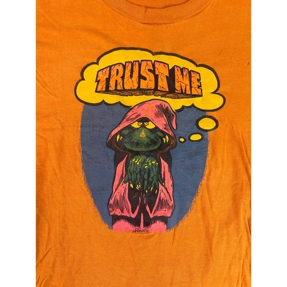Vintage Roach 70s Trust Me Alien Graphic T-Shirt Orange Single Stitch USA Made